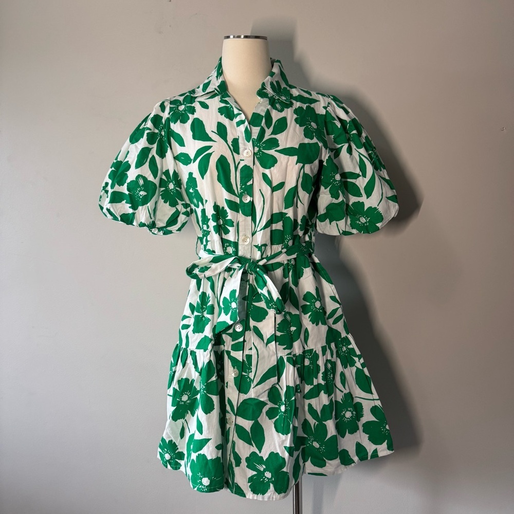 Jessica Simpson Green Floral Puffed Mini Dress SZ M